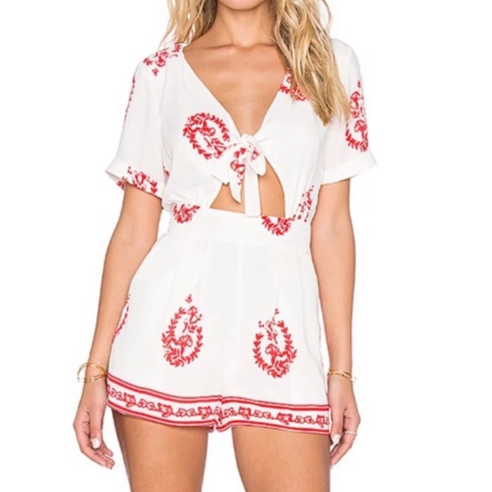 Tularosa Red White Medallion Print Rowley Romper XS